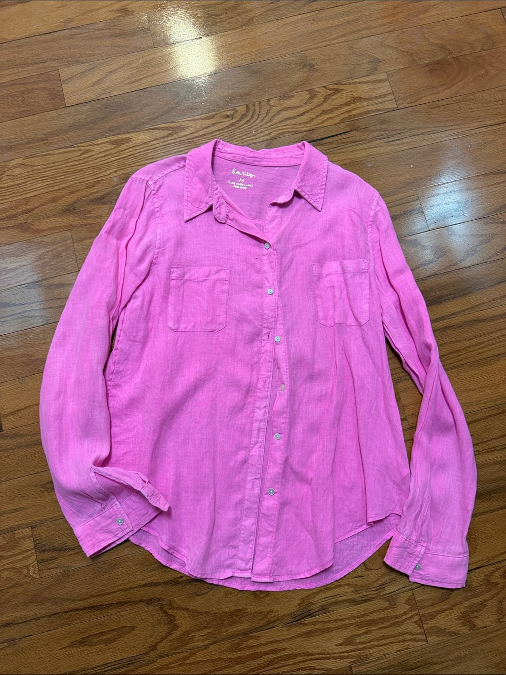 Lilly Pulitzer Pink Button-Down Linen Blend Blouse
